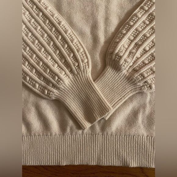 LOFT | Cream Cable Knit Popcorn Long Sleeved Sweater Puff Sleeve | L - Picture 6 of 7
